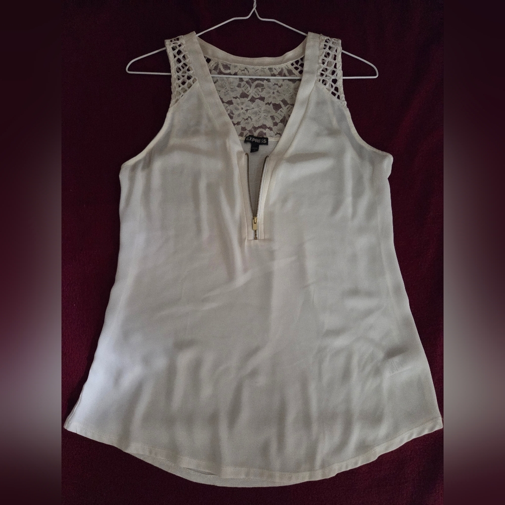 Express White Lace-Back Zip Front Top